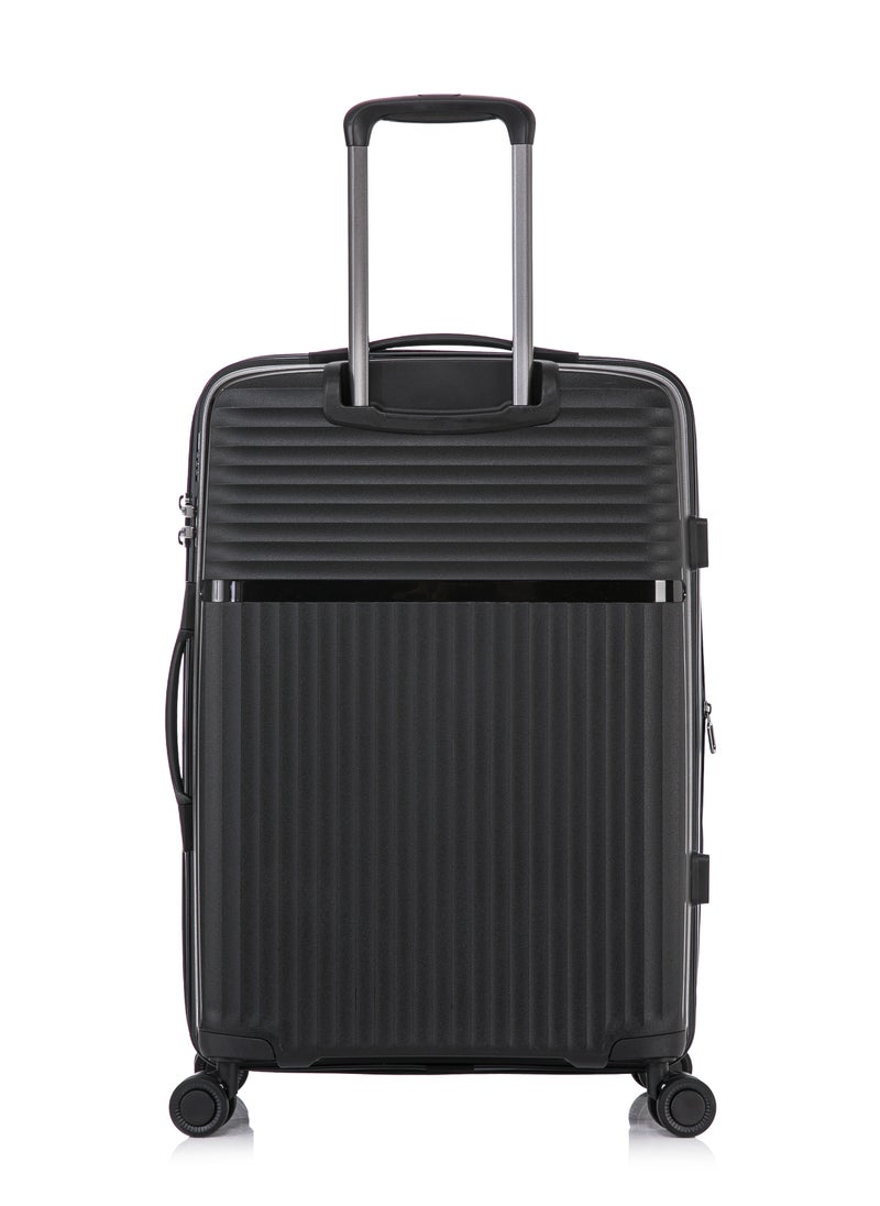 CABINPRO - Light Weight PP Fashion Trolley Luggage Expandable Hard Case Medium Checked Suitcase with Safe Zipper and 4 Quite 360° Double Spinner Wheels CP002 Black - Image 1