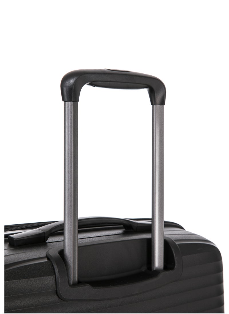 CABINPRO - Light Weight PP Fashion Trolley Luggage Expandable Hard Case Medium Checked Suitcase with Safe Zipper and 4 Quite 360° Double Spinner Wheels CP002 Black - Image 1