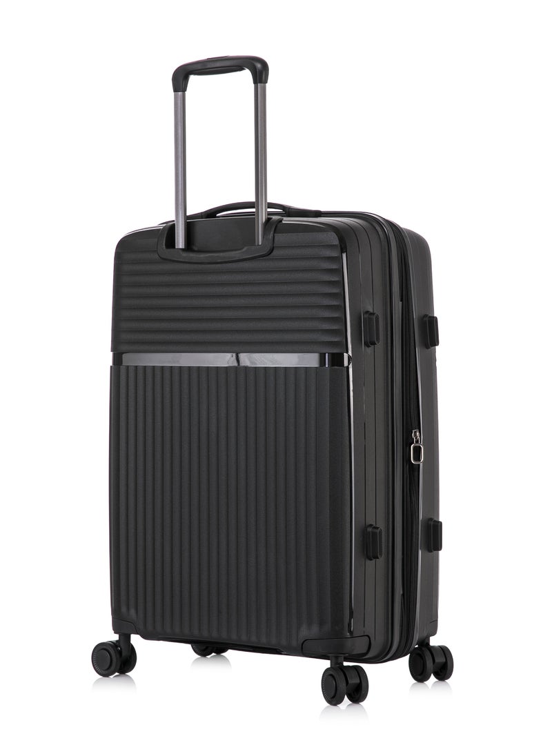 CABINPRO - Light Weight PP Fashion Trolley Luggage Expandable Hard Case Medium Checked Suitcase with Safe Zipper and 4 Quite 360° Double Spinner Wheels CP002 Black - Image 1