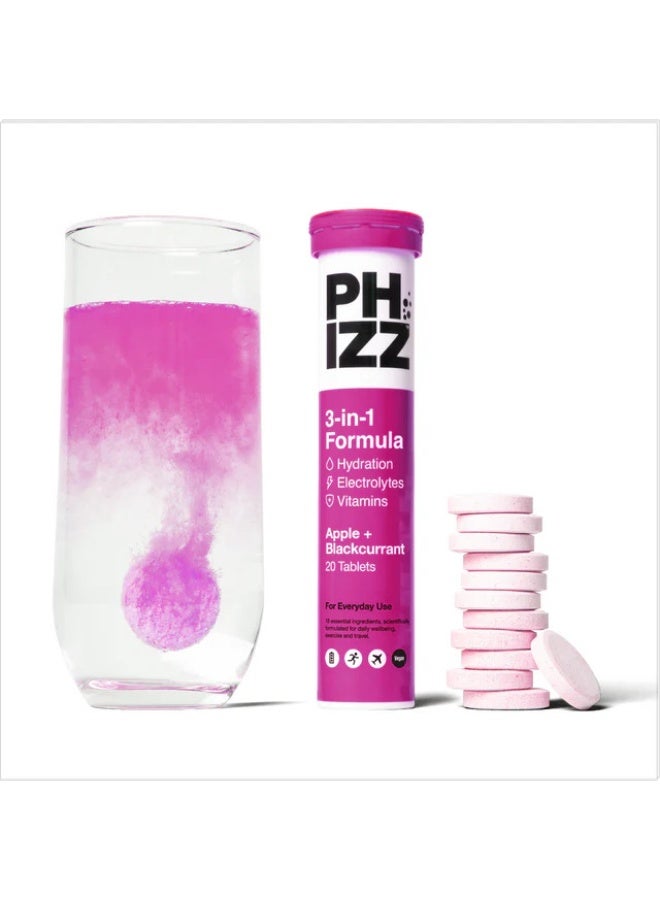 PHIZZ Daily  3-in-1 - Hydration- Elctrolytes -Vitamins Apple Blackcurrant 20 Effervescent Tablets - Image 2