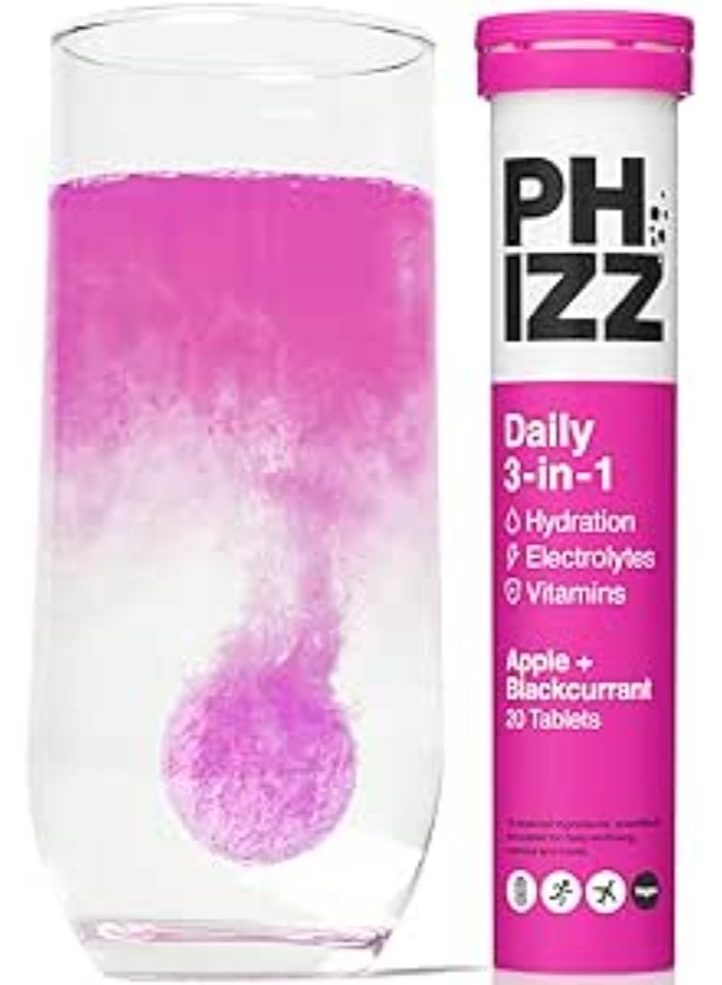 PHIZZ Daily  3-in-1 - Hydration- Elctrolytes -Vitamins Apple Blackcurrant 20 Effervescent Tablets - Image 3