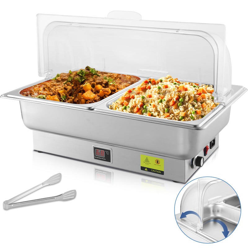 THXSUN THXSUN Electric Chafing Dish 2 x 45QT Half Size Electric Chafing Dish Buffet Set with Rotary Knob Adjustable Temp 700W Electric Buffet Servers and Warmers with Roll Top for Catering 