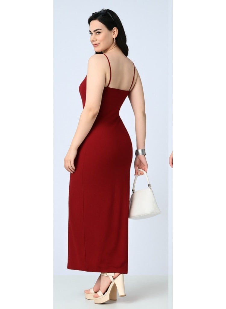 Uberoot Women’s Red Square Neck Shoulder Strap Bodycon Dress | Stretchable Lycra Party & Club Wear Dress | Elegant Evening, Cocktail & Dinner Outfit for Girls - Image 3