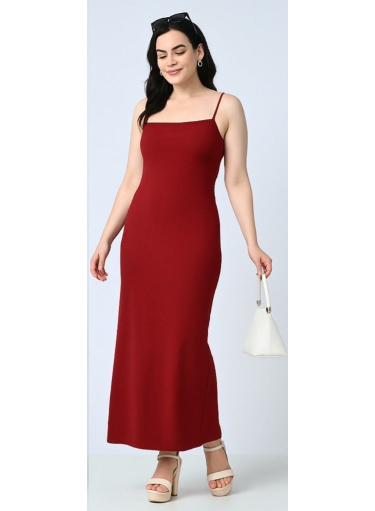 Uberoot Women’s Red Square Neck Shoulder Strap Bodycon Dress | Stretchable Lycra Party & Club Wear Dress | Elegant Evening, Cocktail & Dinner Outfit for Girls - Image 4