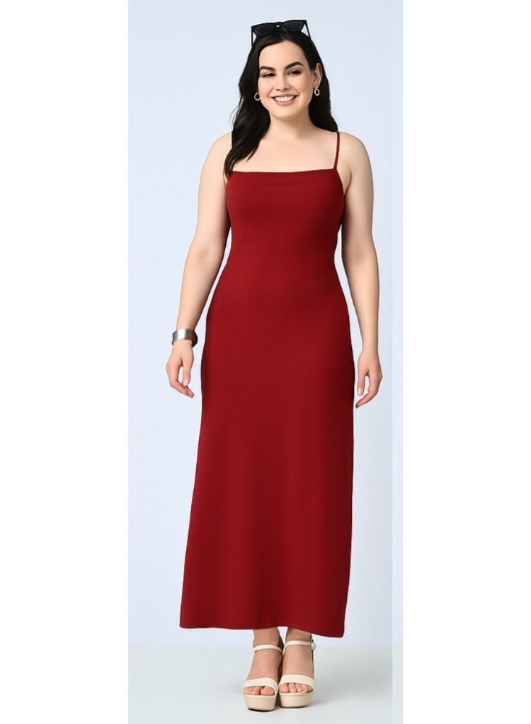 Uberoot Women’s Red Square Neck Shoulder Strap Bodycon Dress | Stretchable Lycra Party & Club Wear Dress | Elegant Evening, Cocktail & Dinner Outfit for Girls - Image 1