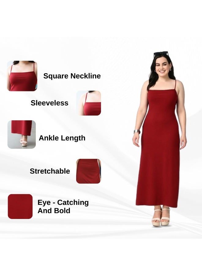Uberoot Women’s Red Square Neck Shoulder Strap Bodycon Dress | Stretchable Lycra Party & Club Wear Dress | Elegant Evening, Cocktail & Dinner Outfit for Girls - Image 5