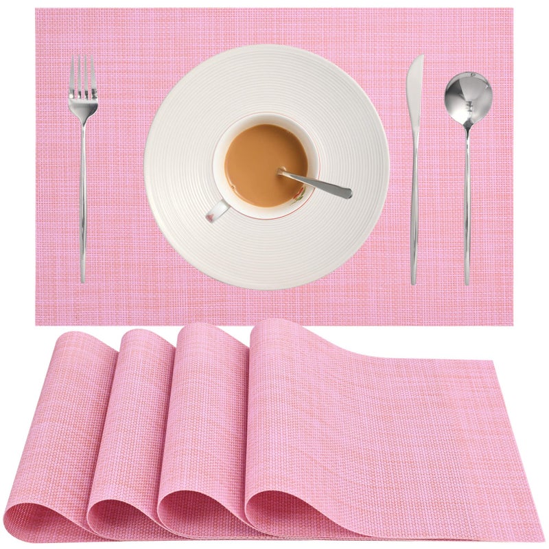 Zupro Placemats Set of 4 Washable Heat-Resistant Non Slip Braided Table Mats Woven PVC Vinyl Kitchen Dining Patio Table Place Mats for Dinner Parties BBQs Indoor and Ourdoor Use.18"x12"(Pink) - Image 1