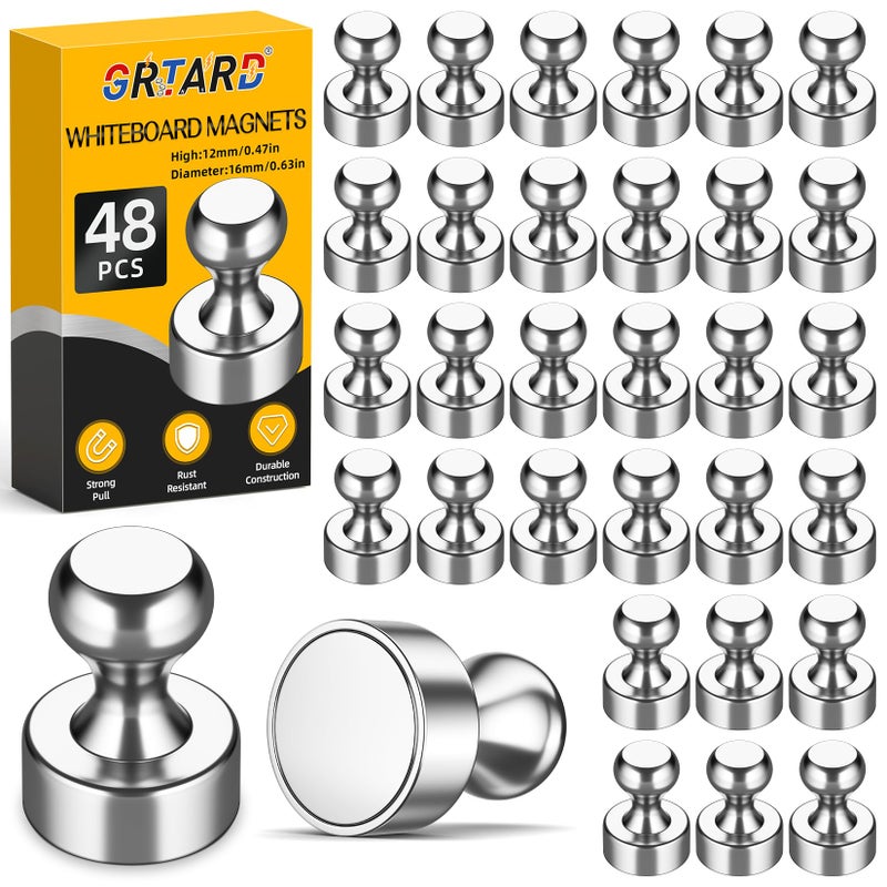 Grtard Grtard 48 Pack Magnetic Push Pins Fridge Magnets Whiteboard Magnets Small Neodymium Pin for Whiteboard Fridge Map Refrigerator Office School Locker Silver