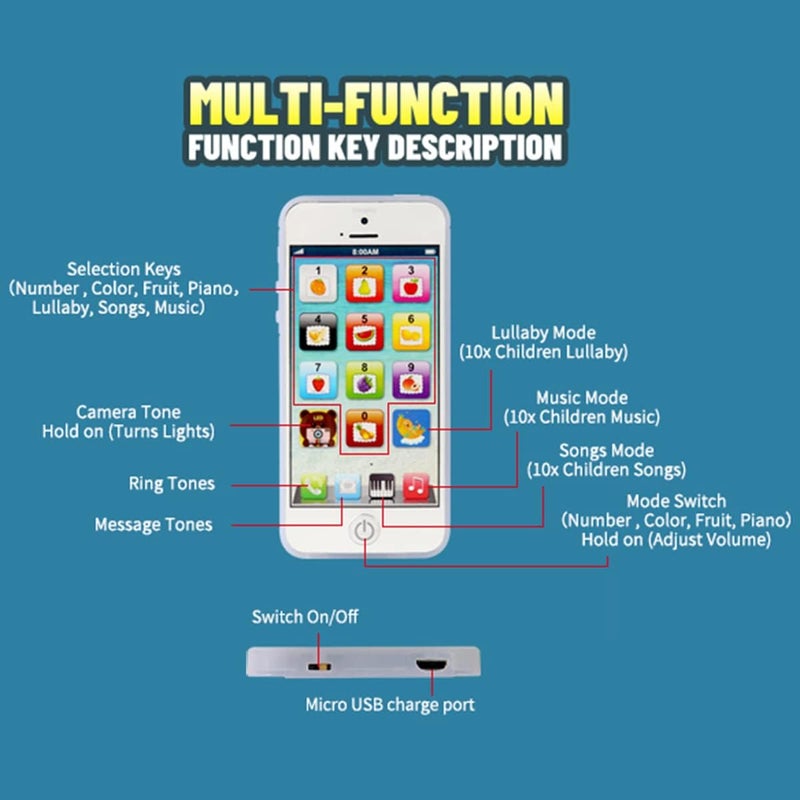 Cooplay Learning Smart Phone Toy Music Lullaby Song Touch Screen Type-C Recharable Cell Phone Mobile Yphone for Toddler Baby - Image 4