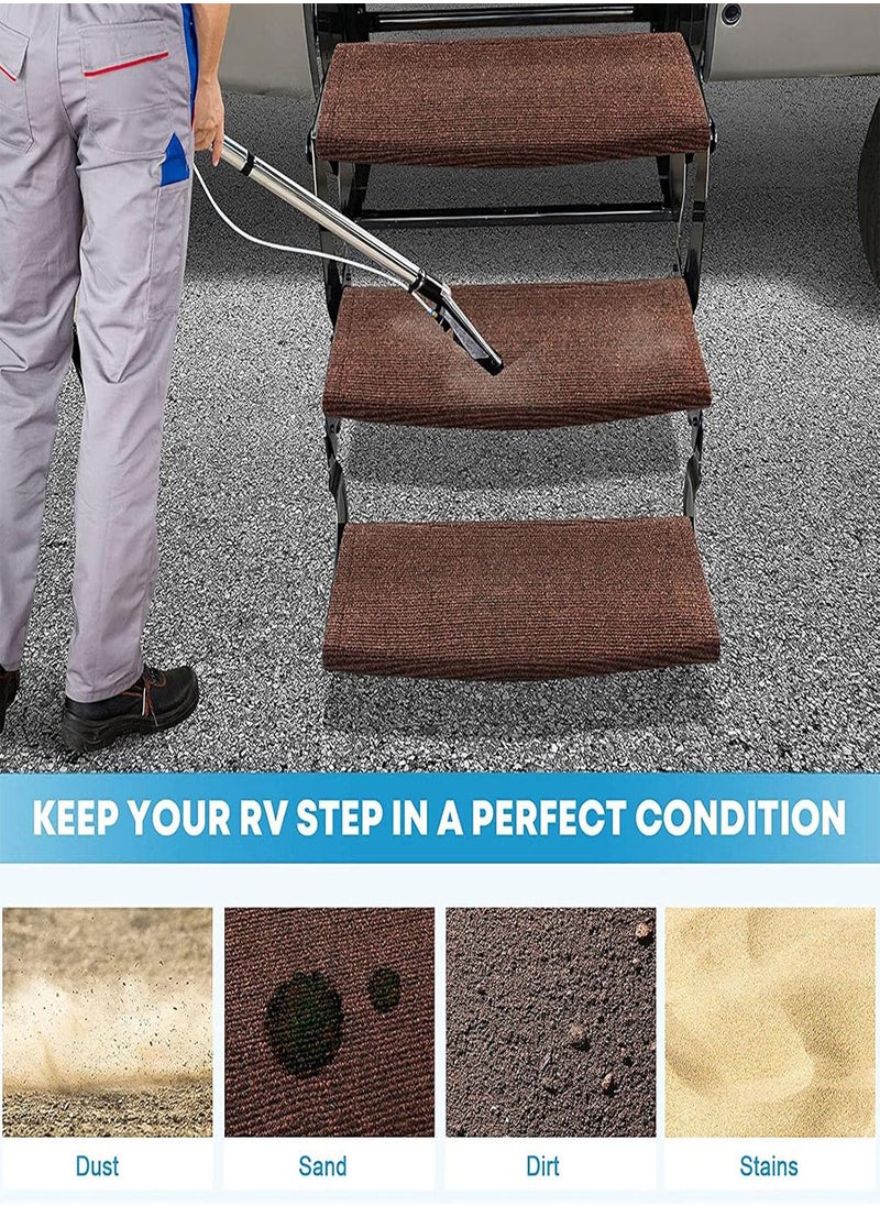 RV Steps Covers Rugs | Size Adjustable RV Step Covers, RV Accessories | Washable RV Step Cover Mat Rugs with Holes & Spring Hooks Wrapping around RV Stairs, RV Steps Carpet Fits 8-10 Inch Wide RV