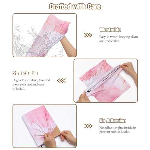 MoKo Book Cover, Stretchable Reusable Jumbo Book Cover Protector for Textbook Hardcover Books up to 9 x 11 in, Fabric Books Sox, Back to School Supplies, 7 Pcs, Marble Pattern - Image 4