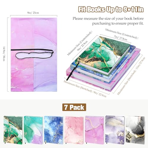 MoKo Book Cover, Stretchable Reusable Jumbo Book Cover Protector for Textbook Hardcover Books up to 9 x 11 in, Fabric Books Sox, Back to School Supplies, 7 Pcs, Marble Pattern - Image 3