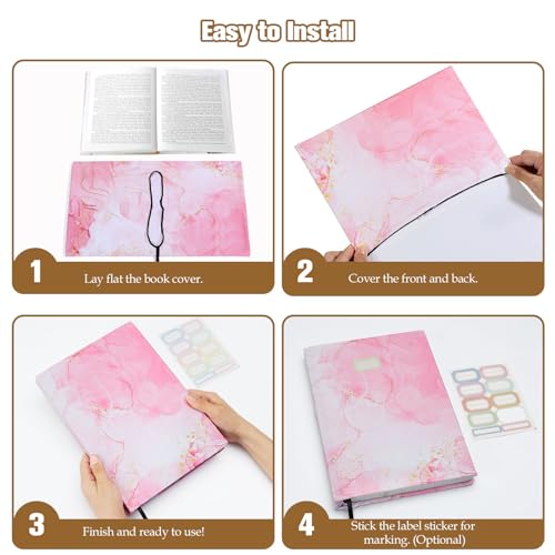 MoKo Book Cover, Stretchable Reusable Jumbo Book Cover Protector for Textbook Hardcover Books up to 9 x 11 in, Fabric Books Sox, Back to School Supplies, 7 Pcs, Marble Pattern - Image 5