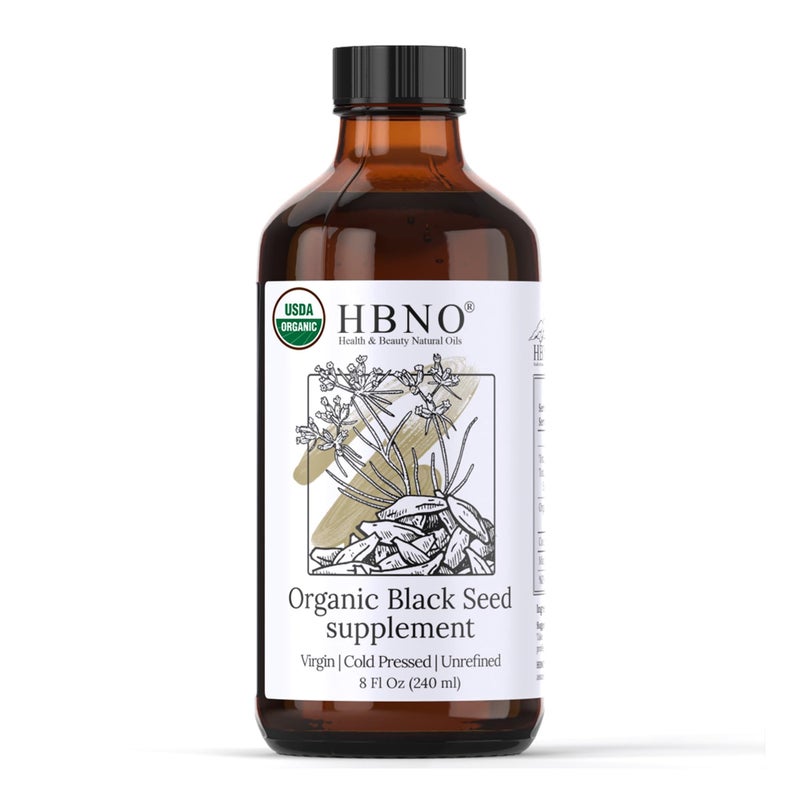 HBNO Organic Black Seed Oil  Huge 8oz 240ml Glass Bottle Value Size  USDA Certified Organic Black Seed Oil Cold Pressed for Face Body Lips Shampoo  Conditioner