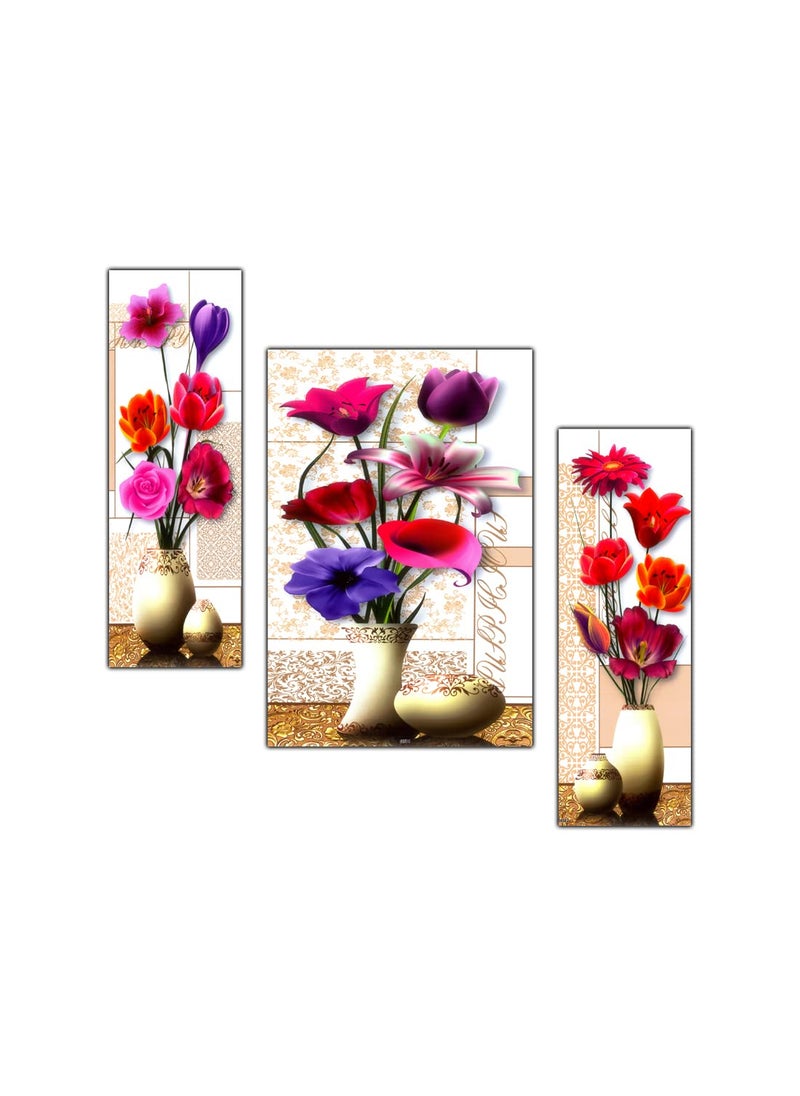 PNF - pnf Poster And Frames Floral Flower MDF Panel | For Living Room Good Vibes | Home Decoration Item | Best Gifting Option | Set Of 3 (MDF,Multicolour,18x12inch) -858 - Image 1