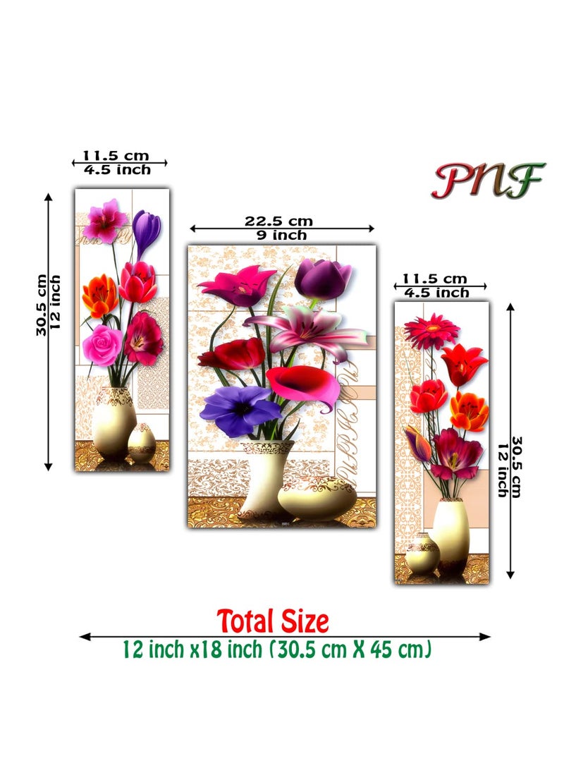 PNF - pnf Poster And Frames Floral Flower MDF Panel | For Living Room Good Vibes | Home Decoration Item | Best Gifting Option | Set Of 3 (MDF,Multicolour,18x12inch) -858 - Image 1