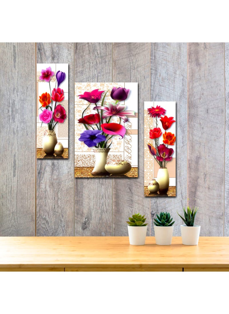 PNF - pnf Poster And Frames Floral Flower MDF Panel | For Living Room Good Vibes | Home Decoration Item | Best Gifting Option | Set Of 3 (MDF,Multicolour,18x12inch) -858 - Image 1