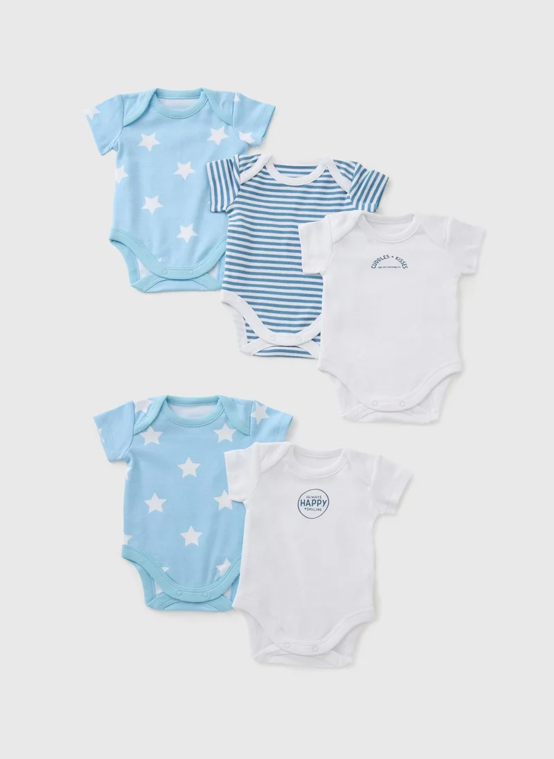 Matalan 5 Pack Baby Blue Star Bodysuits