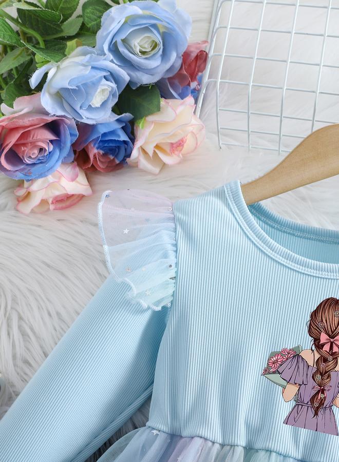 تايك تو فستان شبكي بتفاصيل كشكش وطبعة جرافيك - Image 3