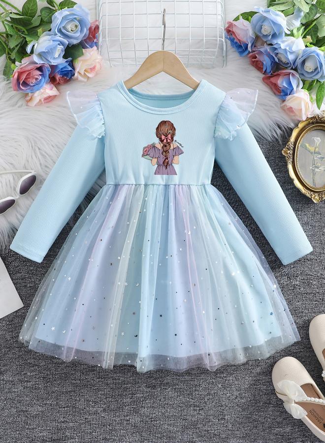 تايك تو فستان شبكي بتفاصيل كشكش وطبعة جرافيك - Image 1