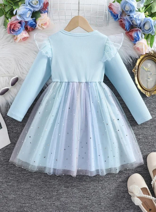 تايك تو Take Two Graphic Print Ruffle Detail Mesh Hem Dress