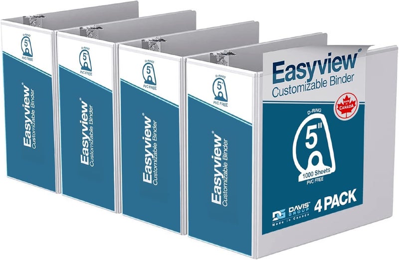 Davis Group Easyview Premium 3-Ring Binders with Clear-View Covers and D Rings, Binders for School or Office, 5 Inch, Pack of 4, White - Image 1