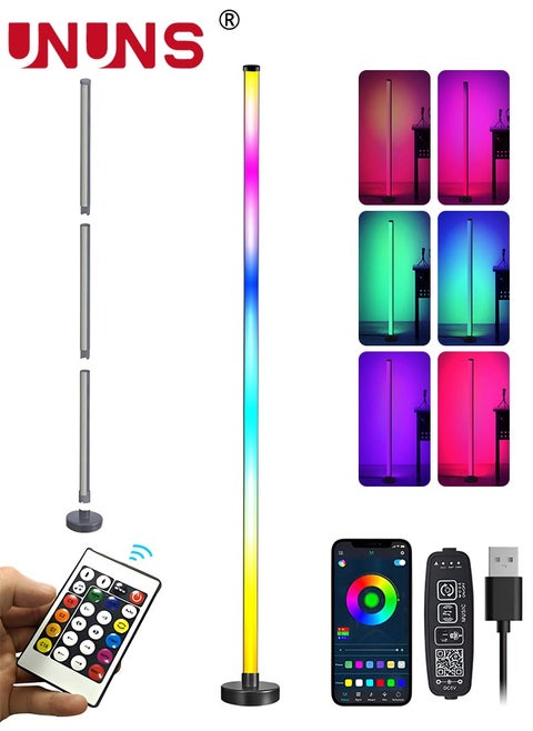 LED Corner Floor Lamp,RGB Color Changing Floor Lamp With Music Sync,Splice Type Standing Mood Light With Remote And App Control, For Living Room Gaming Room Bedroom Black 120x10 cm