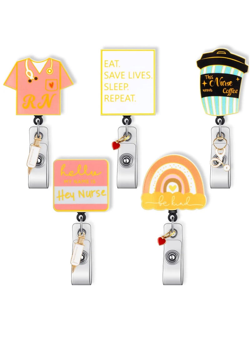 KASTWAVE 5 Pieces Nurse Badge Reel Nurse Retractable Badge  - Image 1