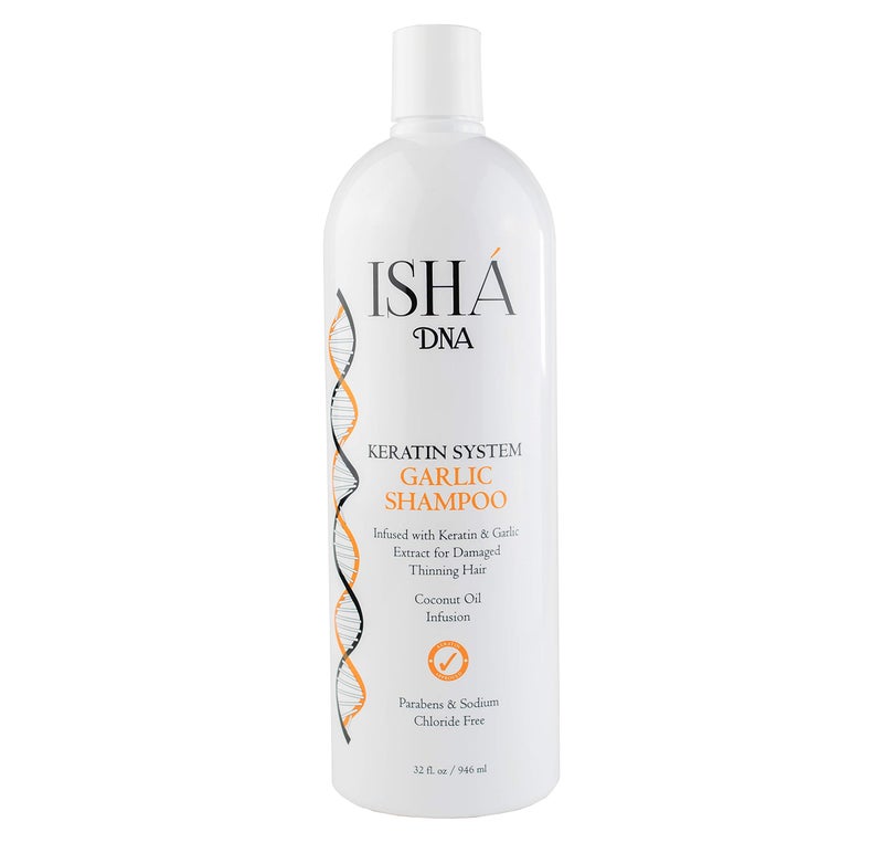 ISHA DNA Keratin System Shampoo Infused with Garlic Extract for Damaged Thinning Hair Promotes Growth Sulfate and Paraben Free