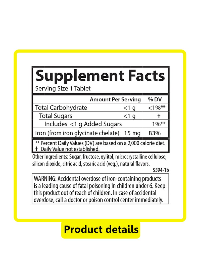 كارلسون حديد للأطفال قابل للمضغ، بنكهة الفراولة الطبيعية، 15 ملغ، 60 قرصًا - Image 2