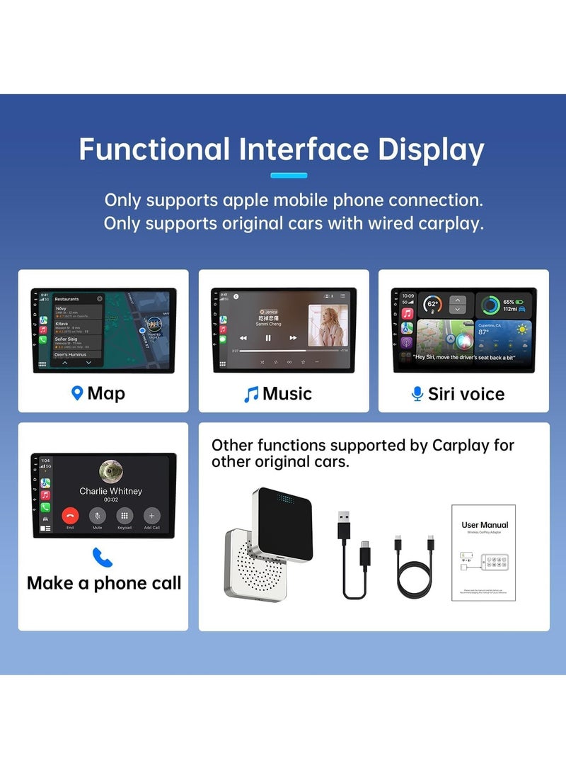 Wireless CarPlay Adapter, Convert Wired CarPlay for Wireless CarPlay, Fit for Factory Wired Carplay Cars from 2015 for iPhone iOS 10+, No Latency Plug Play Black - Image 4