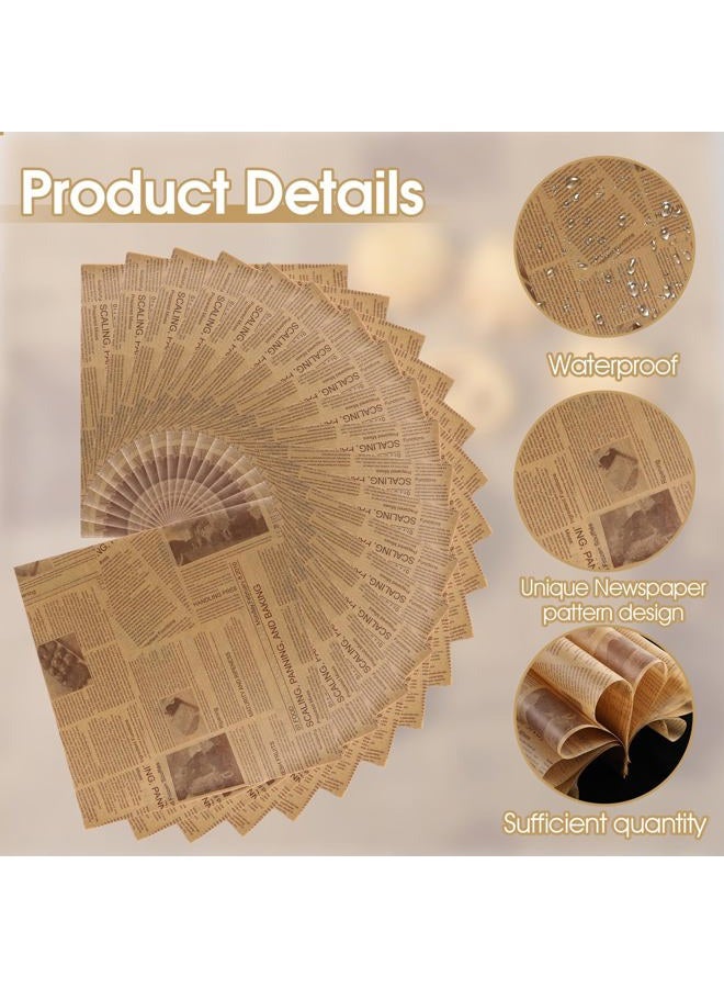 Lemecima 500 Pcs 12 x 12 Inch Deli Wax Paper Sheets Grease Resistant Tray Basket Liners Newsprint Paper Water and Grease Proof Sandwich Wrapping Paper Square Hot Dog Wrappers for Food Baking (Brown) - Image 3