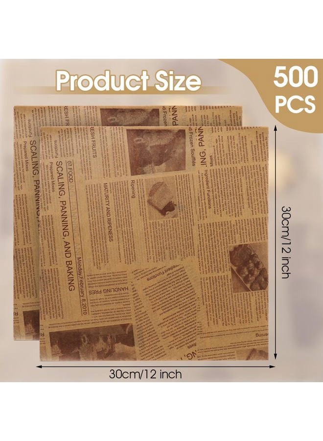Lemecima 500 Pcs 12 x 12 Inch Deli Wax Paper Sheets Grease Resistant Tray Basket Liners Newsprint Paper Water and Grease Proof Sandwich Wrapping Paper Square Hot Dog Wrappers for Food Baking (Brown) - Image 2