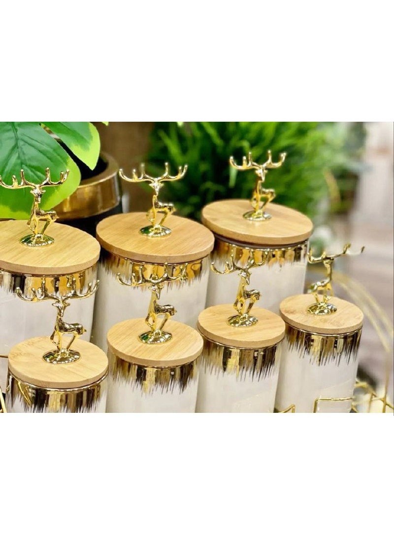 طقم توابل بورسلين غزاله  7*1 ابيض * ذهبي غطاء خشب علي حامل معدن مستورد  - Image 5