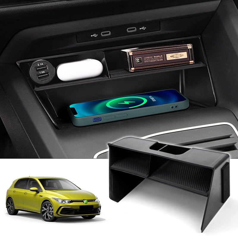 منظم وحدة التحكم المركزية من كارلتيز لسيارة فولكس فاجن جولف GTI R MK8 2022-2026 ملحقات درج إدخال وحدة التحكم المركزية صندوق تخزين ثانوي مع حصيرة سيليكون غير قابلة للانزلاق