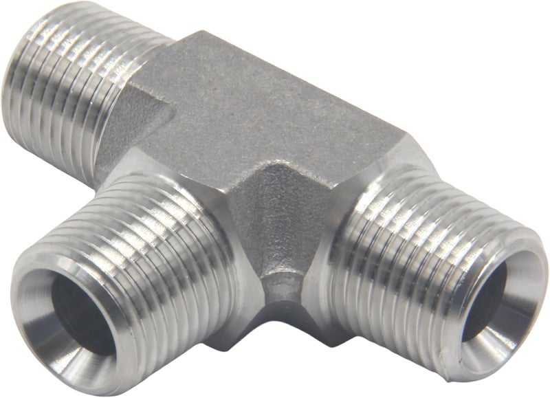 HFS (R) 304 Stainless Steel Forged Pipe Fitting Street Tee - Male MNPT 3-Way Tee Stainless (1/2" Male NPT) - Image 1