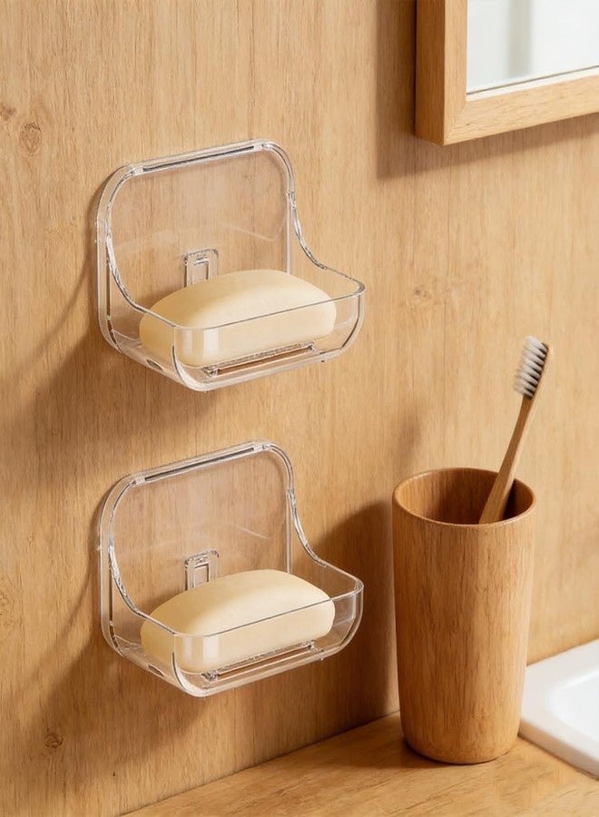 CJFNDFA Soap Dishes 2 Pack Bathroom Soap Holder Shower & Home Use Adhesive Bar Soap Holder for Shower Wall, Bathroom & Tub, Jabonera Drill-Free Clear Soap Dish - Image 5