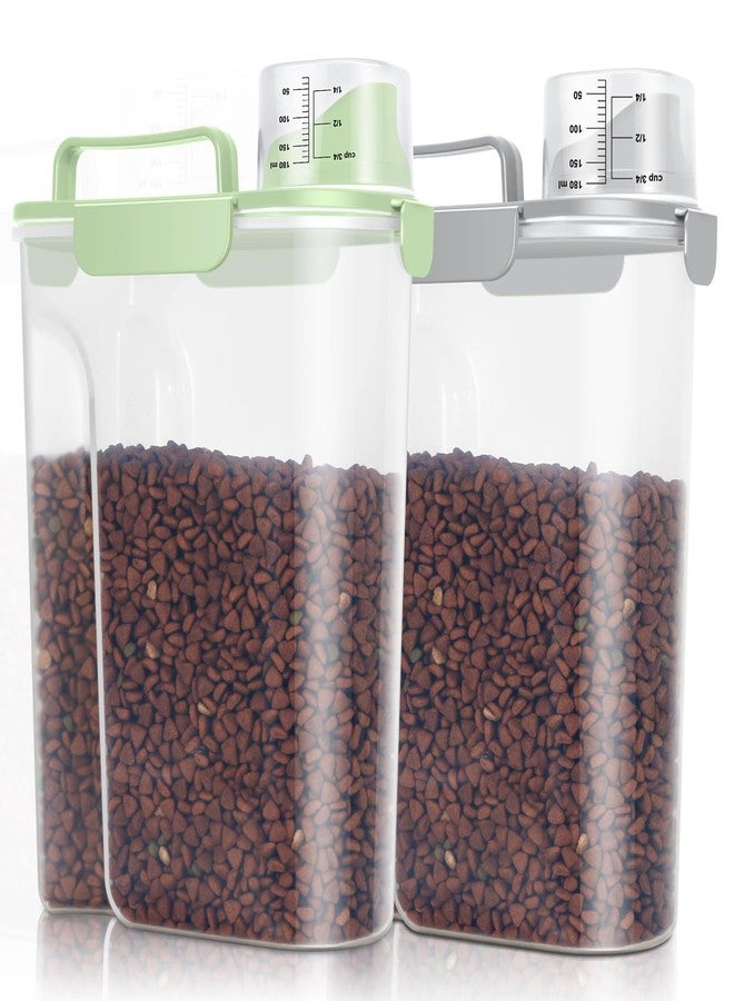 TBMax Pet Dog Cat Food Storage Containers 2 Pack 10 to 14 Lbs, Airtight Cat Food Dispenser with Large Spout & Portable Handle, Travel Dog Treat Storage Bin Bird Seed Container -Light Green/Light Grey - Image 1