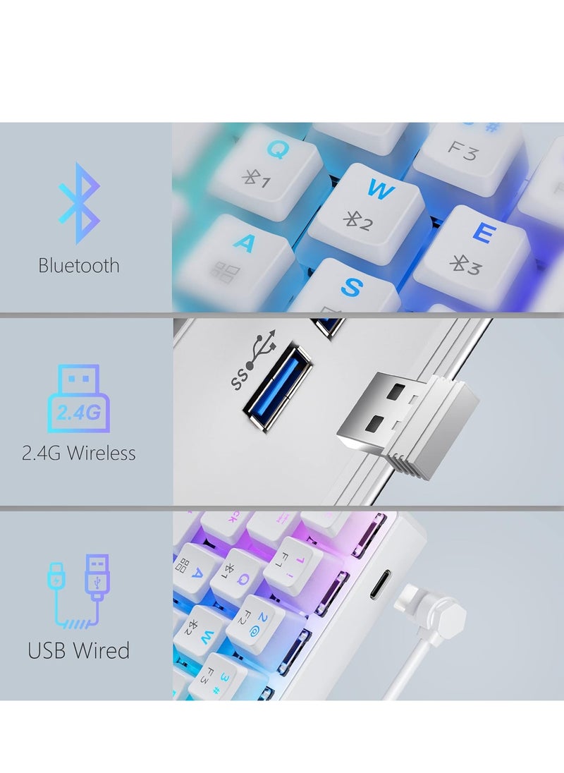 Tezarre - TK63 3 Mode Wireless, Bluetooth, Wired RGB Keyboard - Hot Swappable Optical Gateron Red Switch - Pudding Keycaps (White) - Image 1