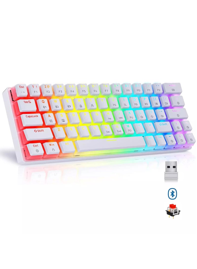 Tezarre - TK63 3 Mode Wireless, Bluetooth, Wired RGB Keyboard - Hot Swappable Optical Gateron Red Switch - Pudding Keycaps (White) - Image 1