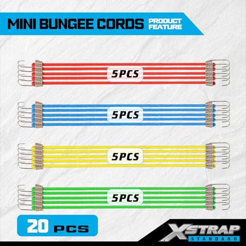XSTRAP STANDARD 20 Pack Mini Bungee Cords, 10 Inch Rubber Stretchy Bungee Cords with Hooks for Bikes, Camping, Tools, Tarps and Cargo, Hang Christmas Ornaments - Image 3