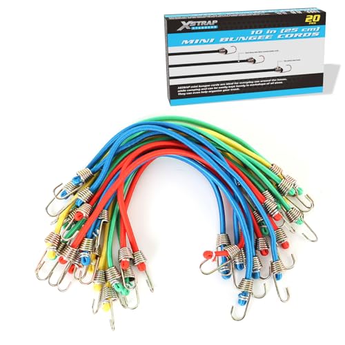 XSTRAP STANDARD 20 Pack Mini Bungee Cords, 10 Inch Rubber Stretchy Bungee Cords with Hooks for Bikes, Camping, Tools, Tarps and Cargo, Hang Christmas Ornaments - Image 1