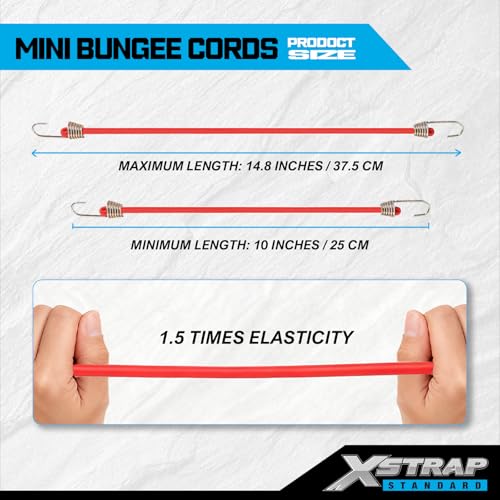 XSTRAP STANDARD 20 Pack Mini Bungee Cords, 10 Inch Rubber Stretchy Bungee Cords with Hooks for Bikes, Camping, Tools, Tarps and Cargo, Hang Christmas Ornaments - Image 2