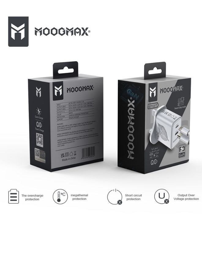 MOOGMAX 30W GaN PD Charger Head, Wall Adapter for High-Speed Power Delivery, Wall Plug, Type-C Plug, Triple Plug, Electrical Plug, Type-C Charger Head, Original Samsung Charger Head, Original iPhone Charger Head.  - Image 3