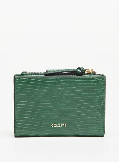 Celeste Women Textured Card Holder with Press Button and Zip Closure