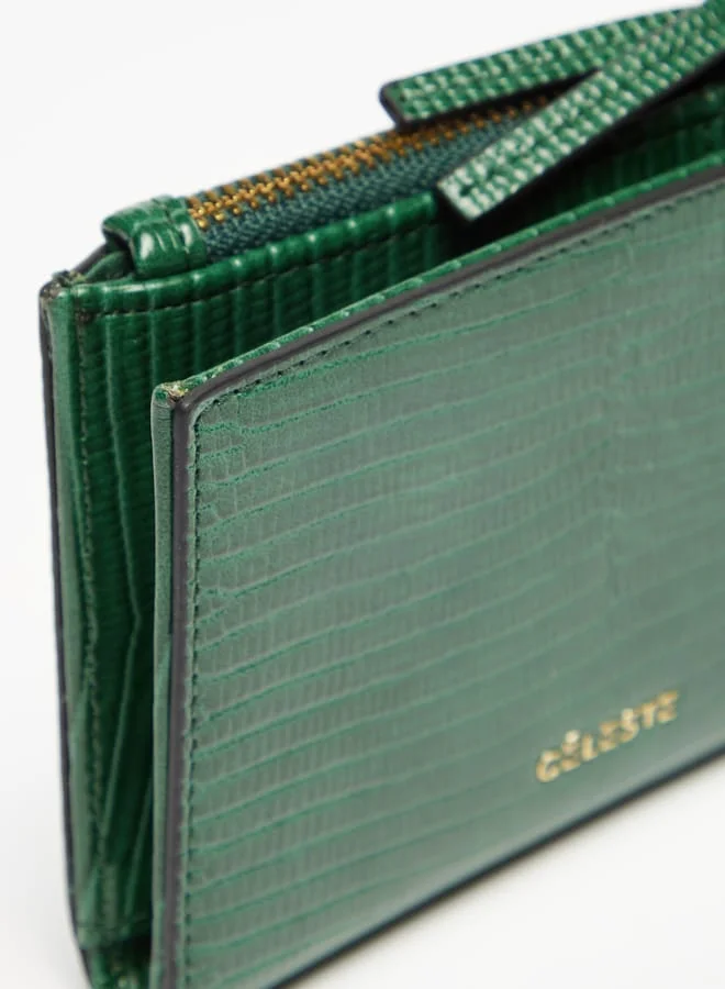 Celeste Women Textured Card Holder with Press Button and Zip Closure