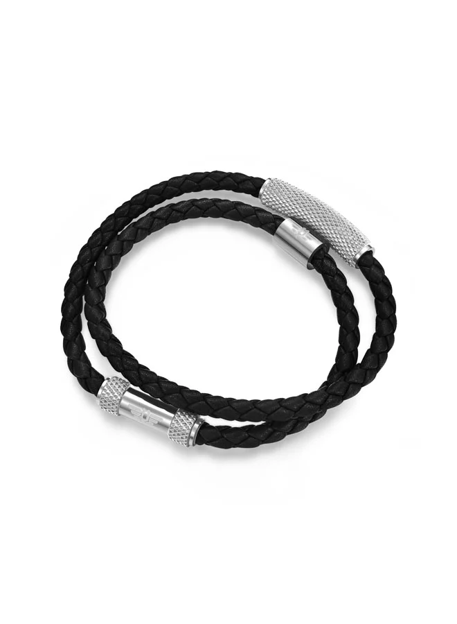 POLICE  Urban Texture Men's Black Double Wrap Leather Bracelet 200mm for Men | Best Price UAE