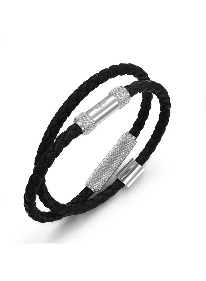 POLICE Urban Texture Men's Black Double Wrap Leather Bracelet 200mm