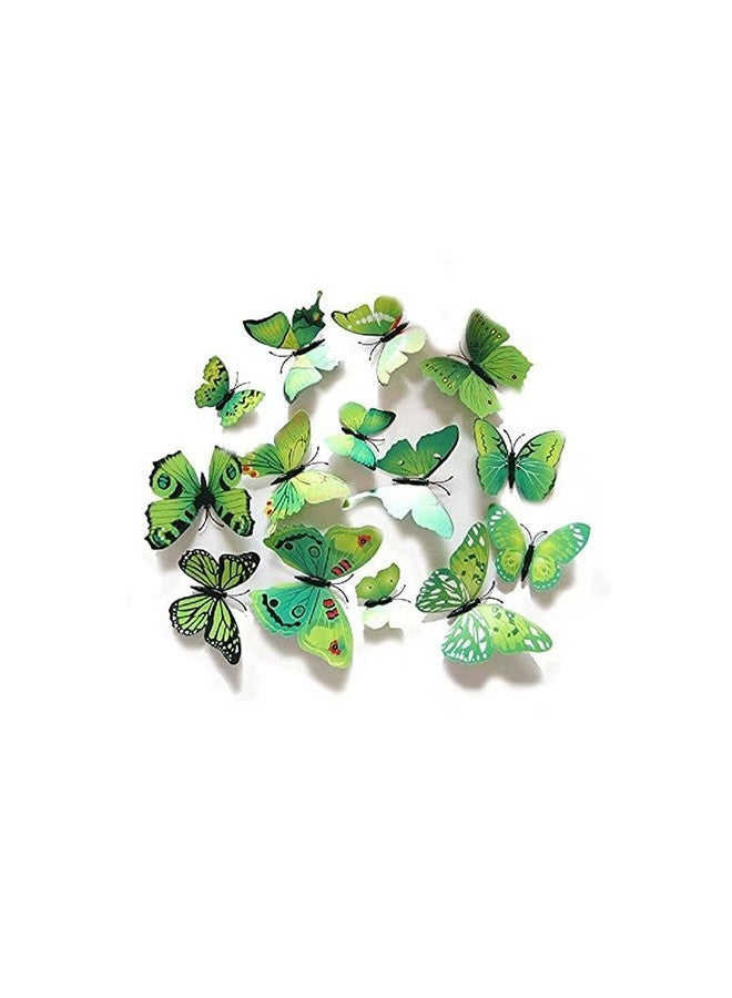 Xtore 12Pcs 3D Home Decor Butterfly | Beautiful Decor Item | Comes with Sticking Pad (Flora Green, Pack of 12), Plastic, Reusable