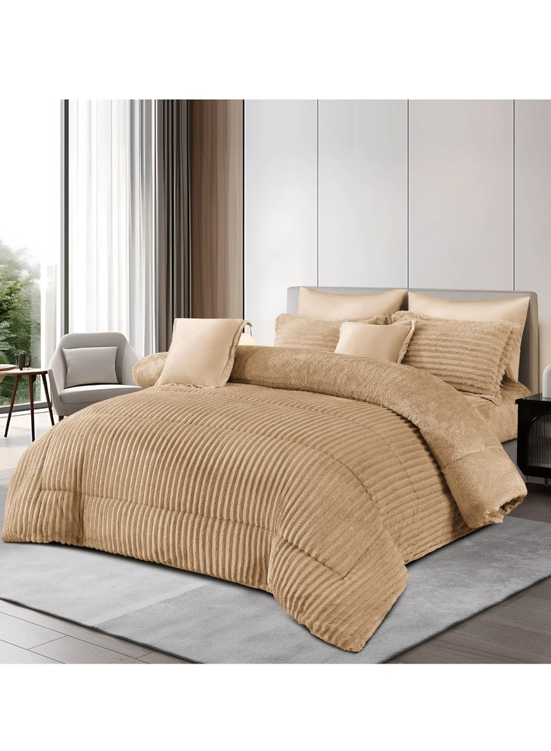 Ming Li Winter double bedspread with geometric design made of soft fur, consisting of 8 pieces (1 bedspread + 1 fitted sheet + 4 pillowcases + 2 square pillowcases). Bedspread size: 230X250 cm - Image 1